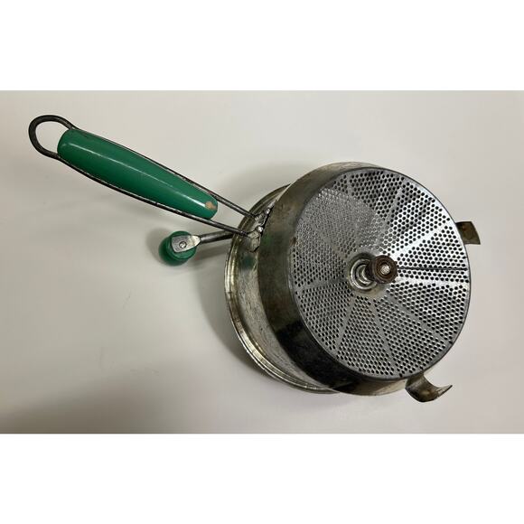 Foley Food Mill, MCM Kitchen Sieve - VTG 30s Farmhouse, Green Wooden Handles - Picture 3 of 6